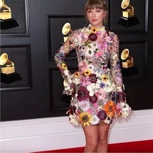 Storia Multicolor Floral Appliqué Mini Dress